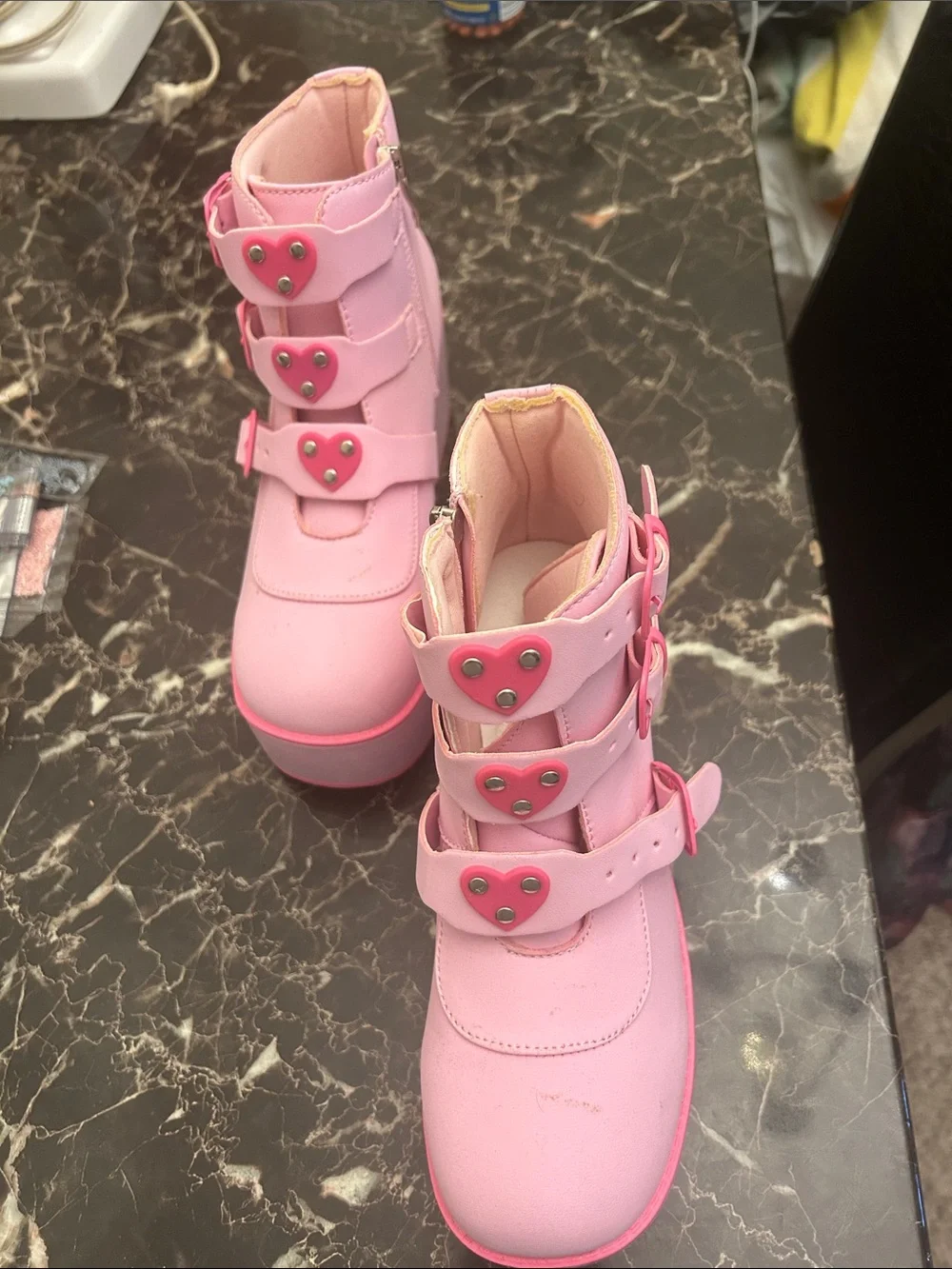 Women’s Pink Heart Strap Boots
